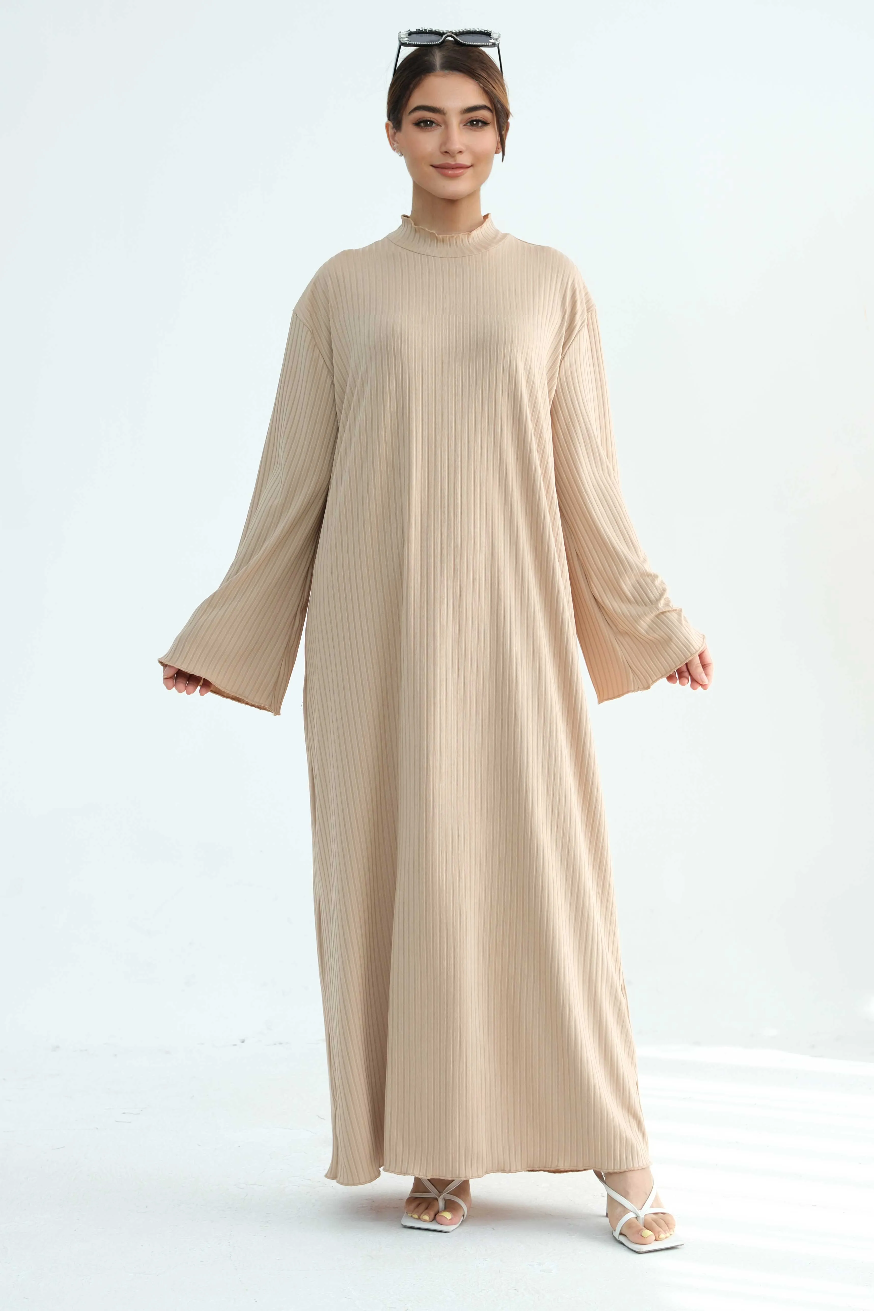 ZAINAB Knit Ribbed Maxi Dress Abaya 905-Taro color