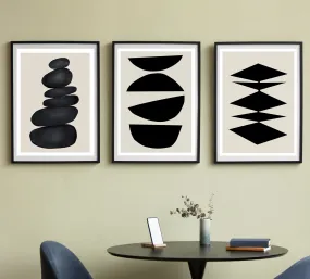 Zen Geometry: Minimalist Black & White Abstract Trio